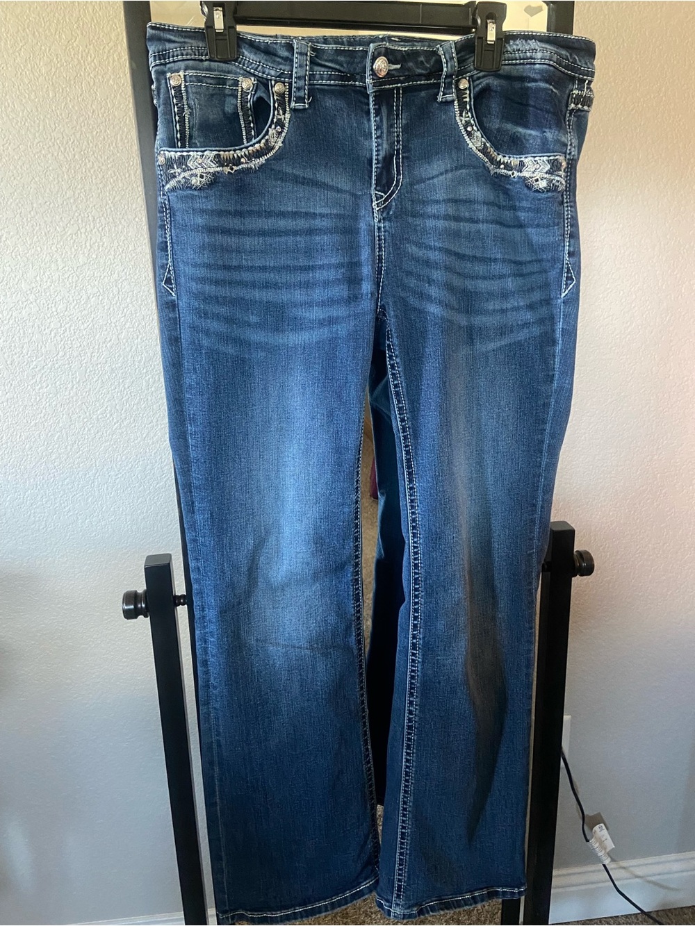 Grace in LA Dark Blue Bootcut Jeans with Subtle Whiskering